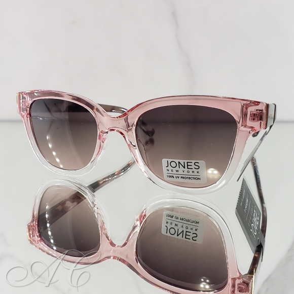 Jones New York Sunglasses Crystal Pink Cat Eye Translucent Tortoise Shell Trim - Picture 2 of 4
